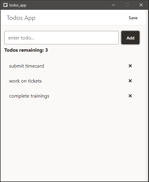 Add few todo items using the Add button 