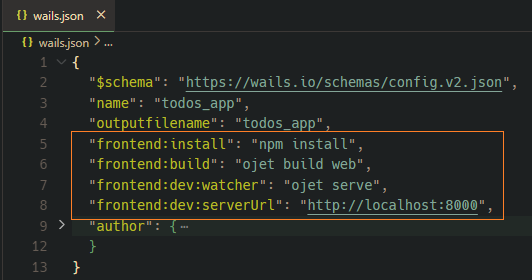 wails.json file where we can do project level configurations