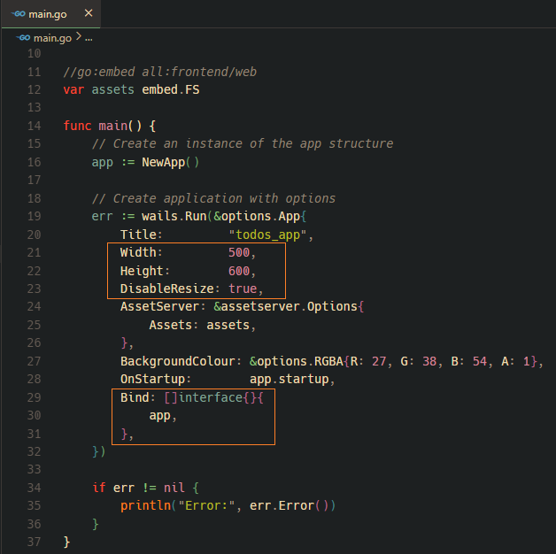 Here we are setting height, width and disabling resize.