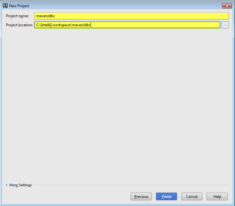 Intellij- Enter project name and location