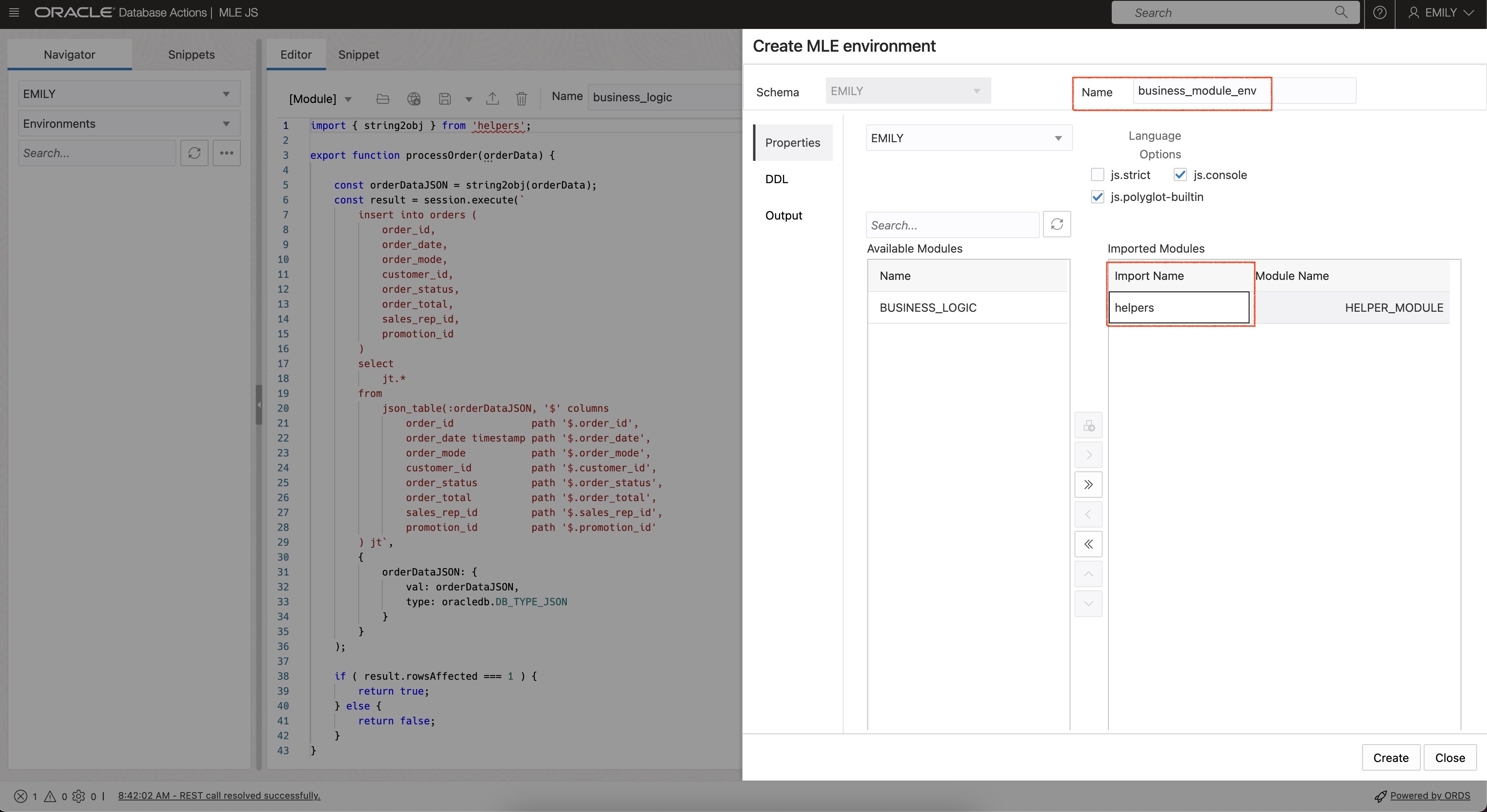create an MLE environment