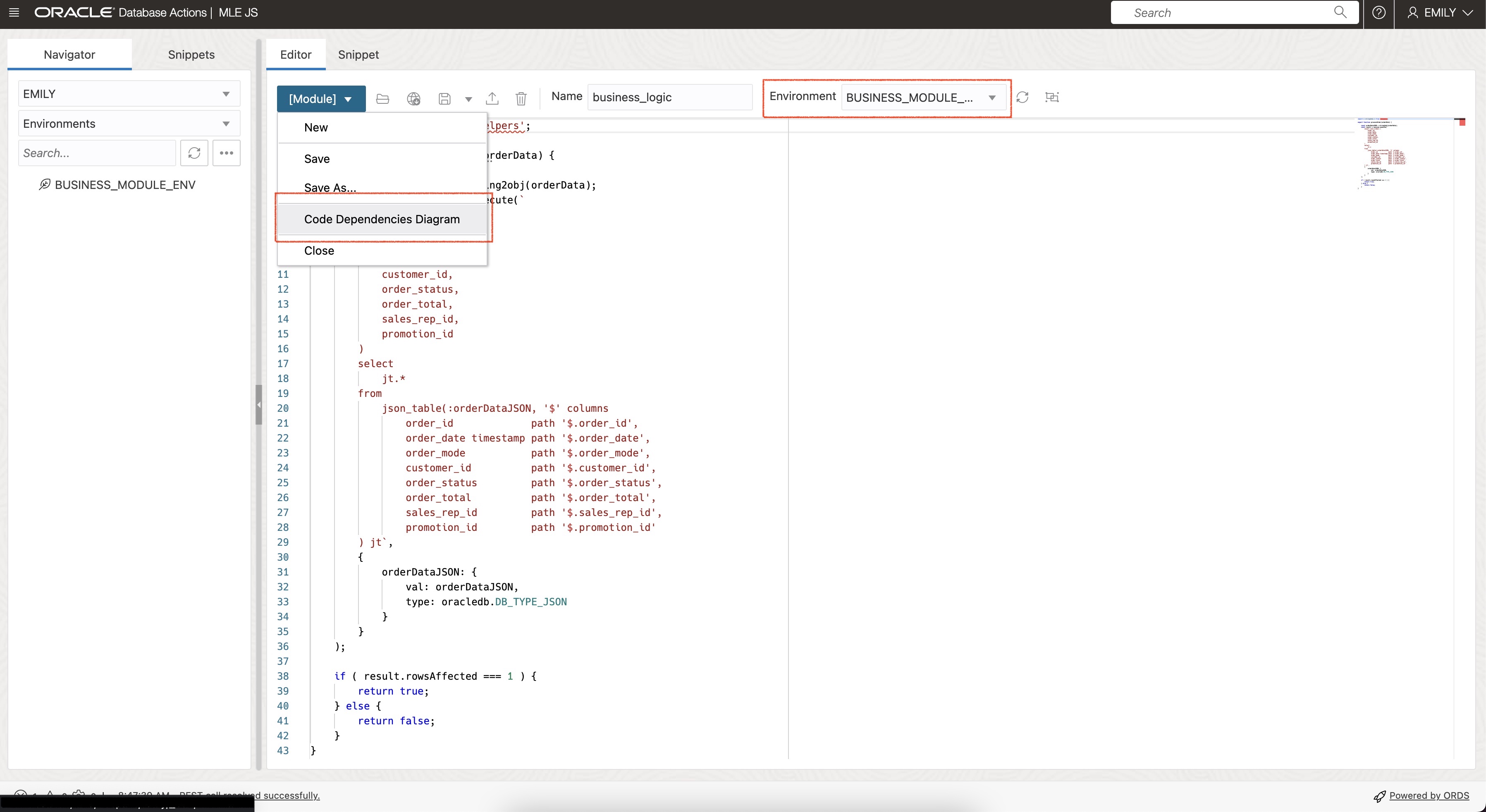 drop-down menu used to create the code-dependency diagram