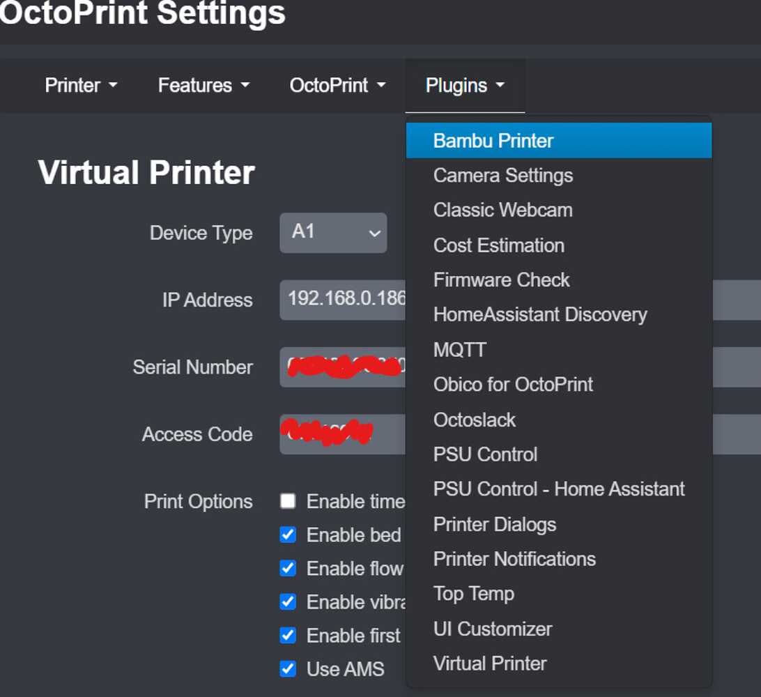 octoprint settings