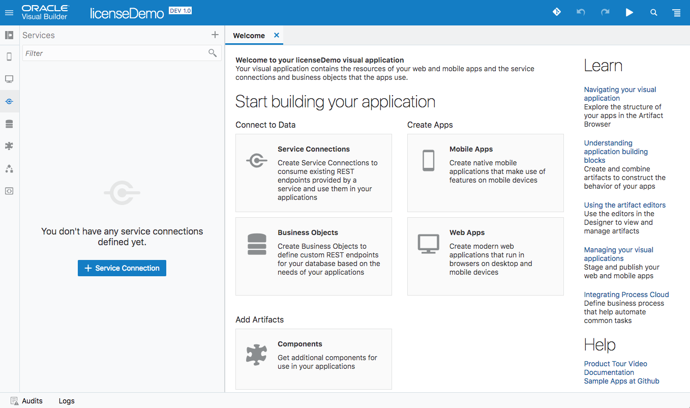 Create service defintion in VBCS