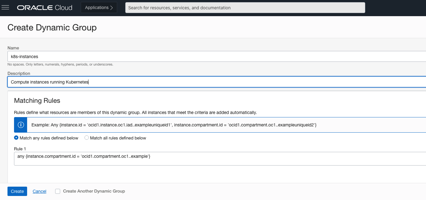 OCI Console Dynamic Group