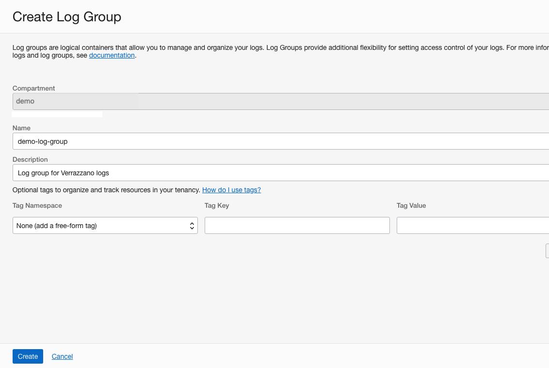 OCI Console Log Group