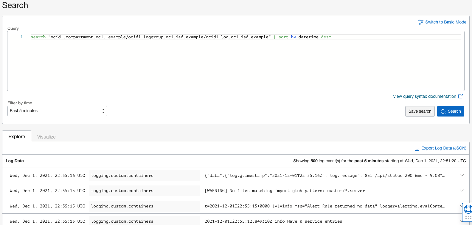 OCI Console Log Search