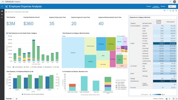 Análisis financeiras interdepartamentais com Oracle Fusion ERP Analytics