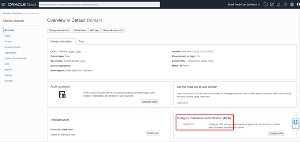 overview in default domain