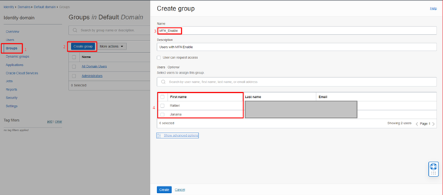 criar grupo na oracle cloud