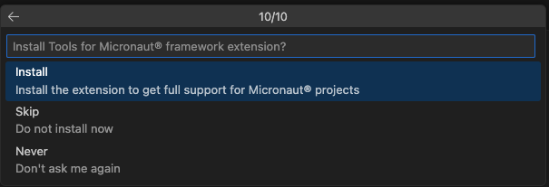 Install the Tools for Micronaut Framework