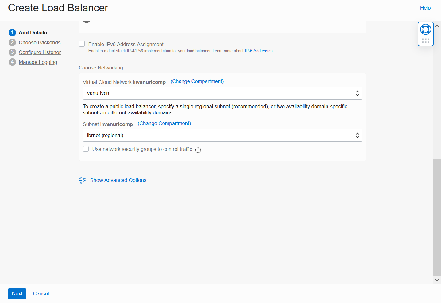 Load Balancer creation wizard screen 3