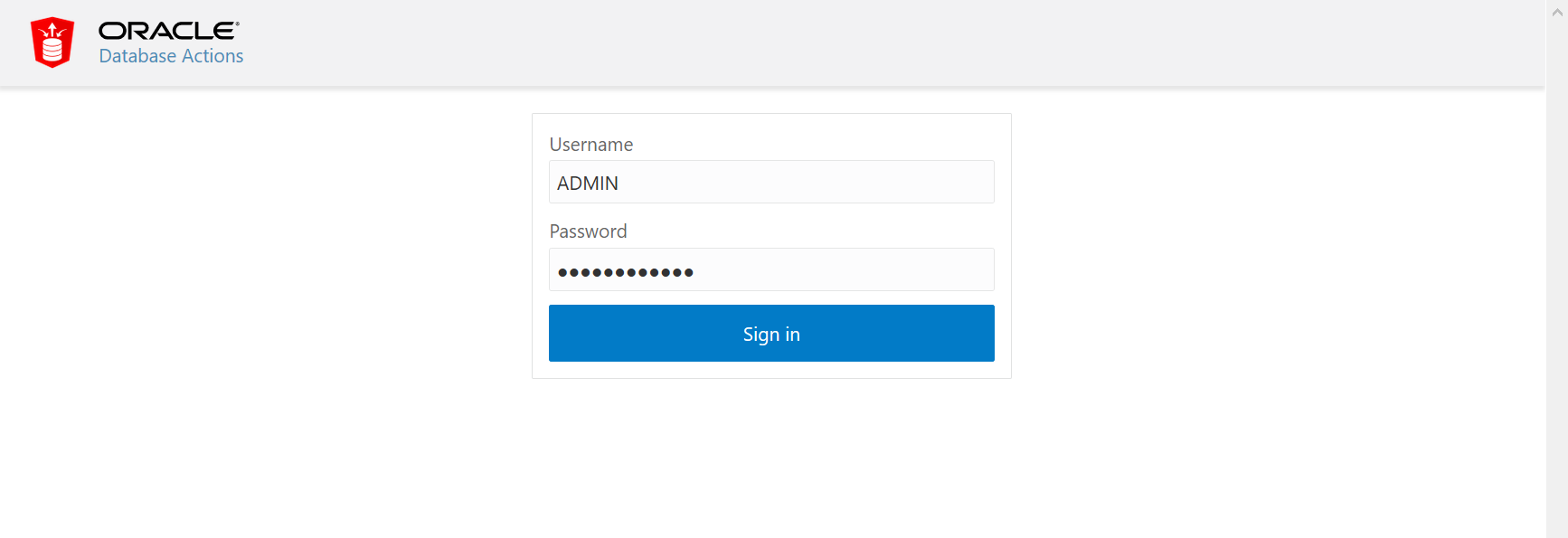 Database Actions Sign In Page