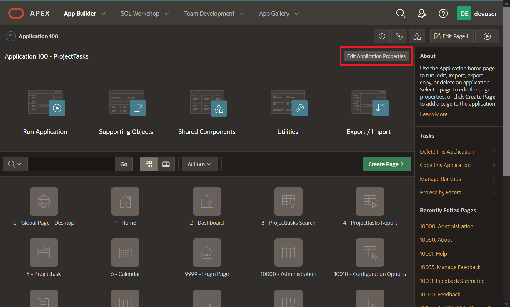 App Homepage in APEX App Builder