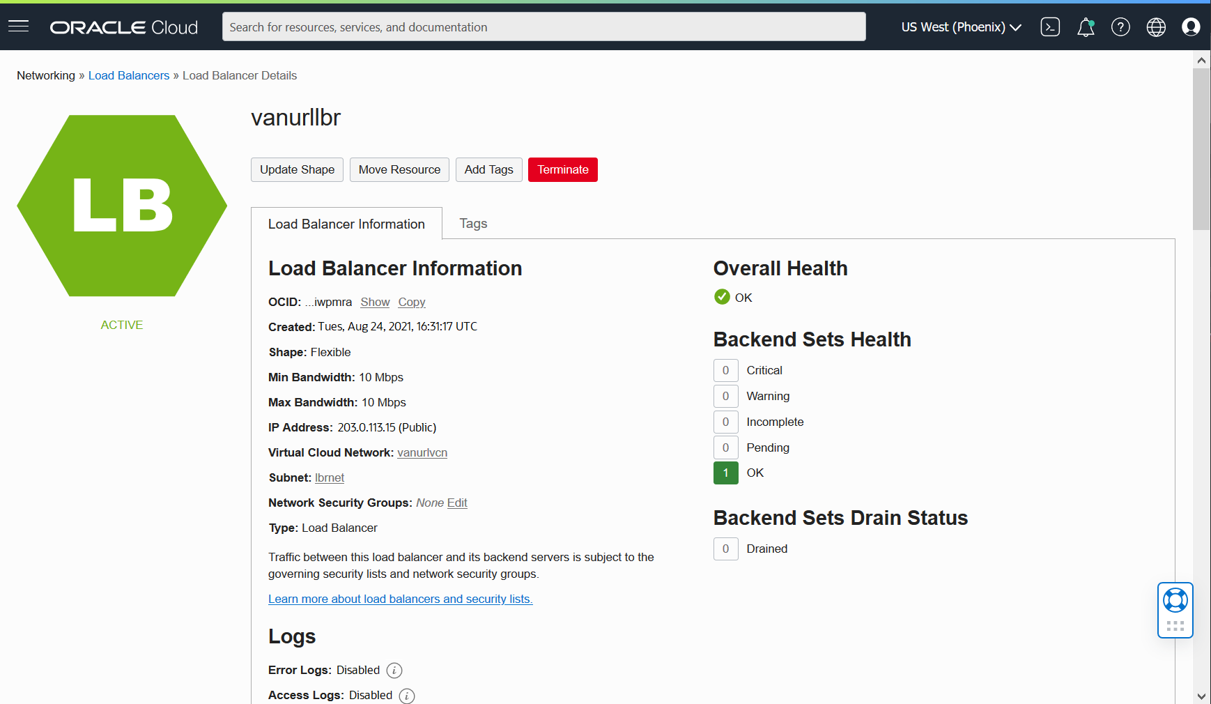 Load Balancer Details Page