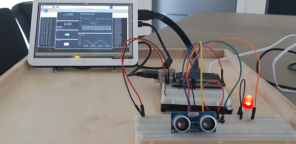 Photo of the running application with the Raspberry Pi and other hardware component