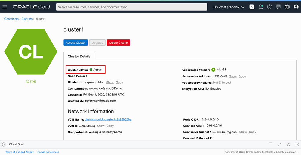 The big green hexagon shows an active Kubernetes cluster