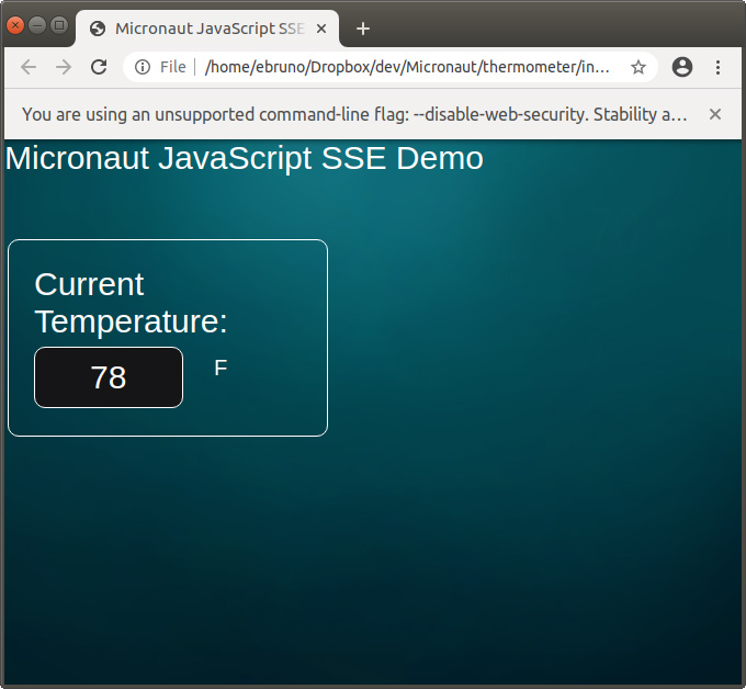 A web application with simple JavaScript to update the temperature reading