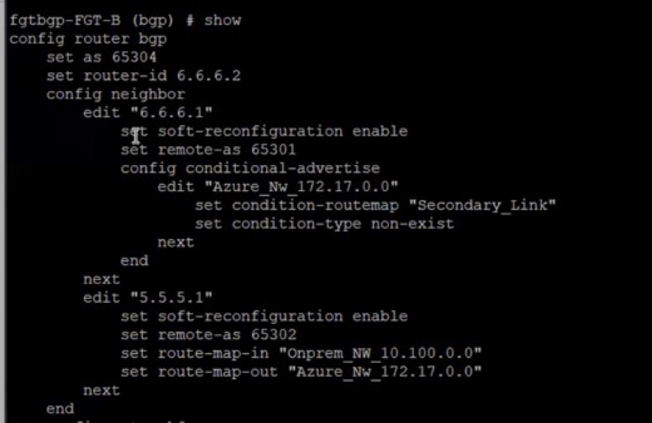A screenshot of the code for a BGP neighbor configuration.