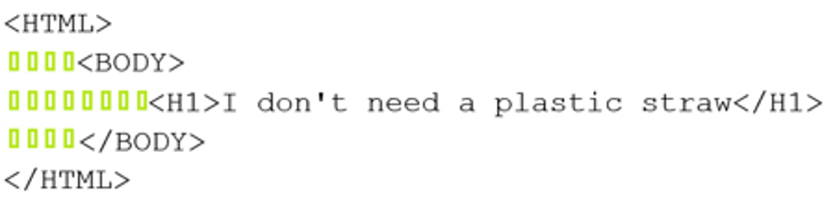 不要な空白（青）と意味のある空白（緑）を表したコード