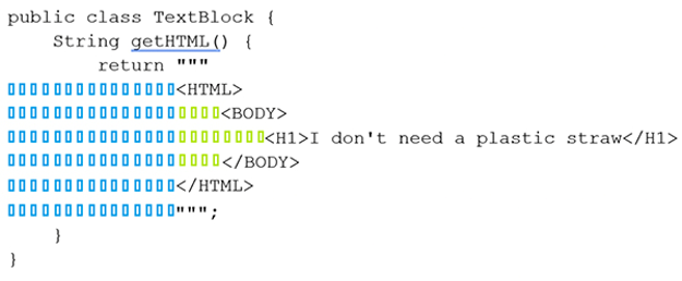 先ほどのコードから返される文字列（緑色の四角は文字列に含まれる空白を示します）