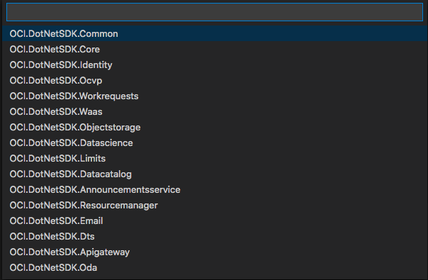 A screenshot of the search results for OCI.DotNetSDK.