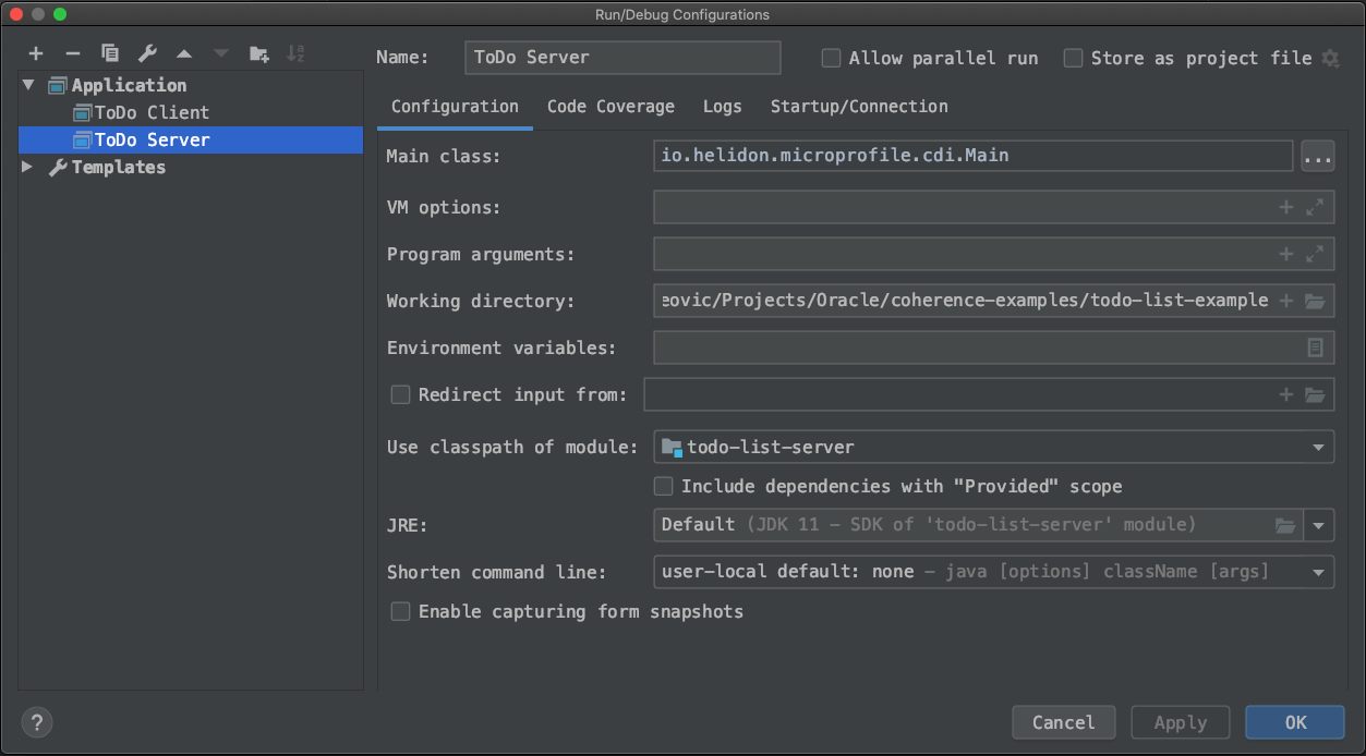 Server run configuration in IntelliJ IDEA