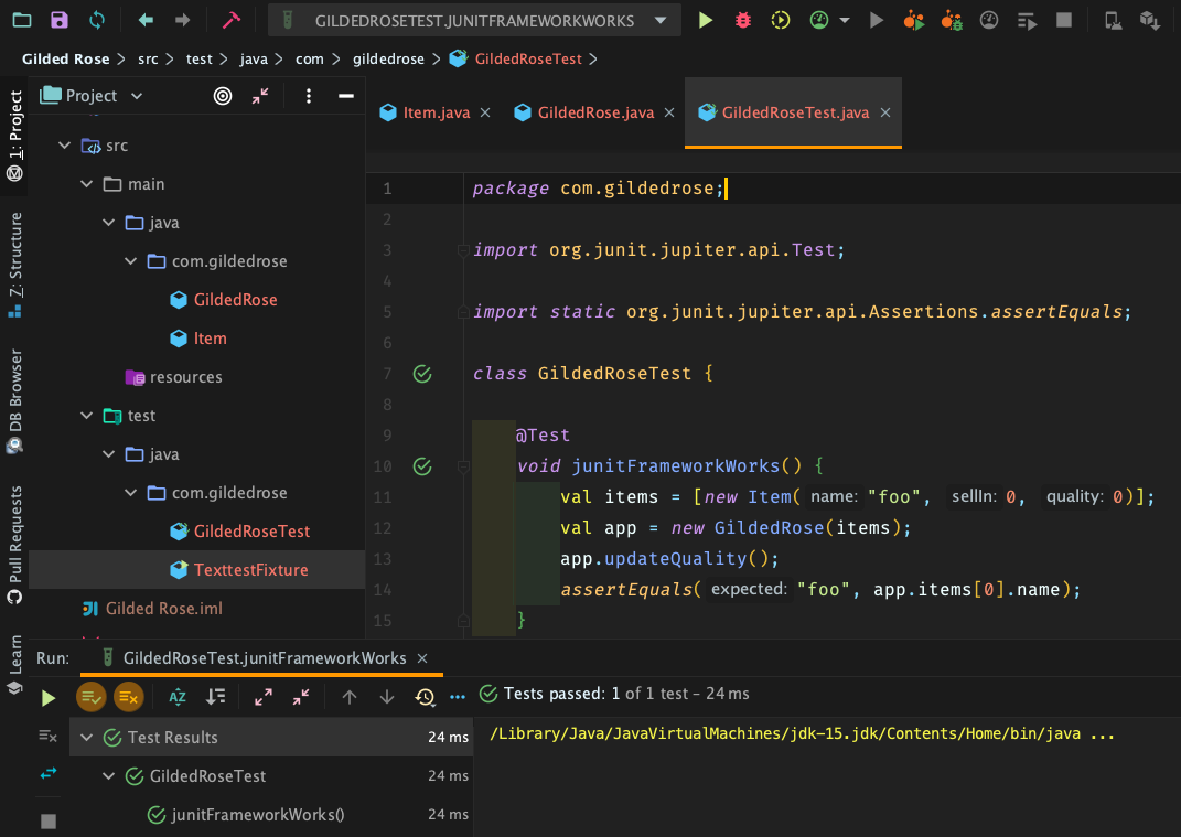 Green Gilded Rose tests after the first simple refactoring