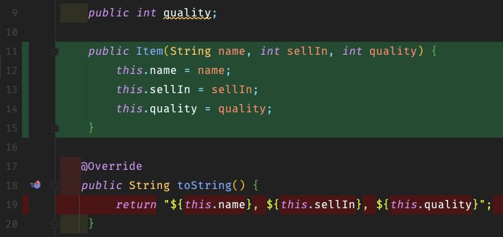 Class code coverage information showing that line 19 has not been touched by the tests