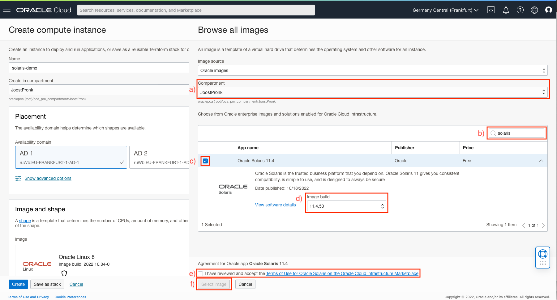 Choosing Solaris image