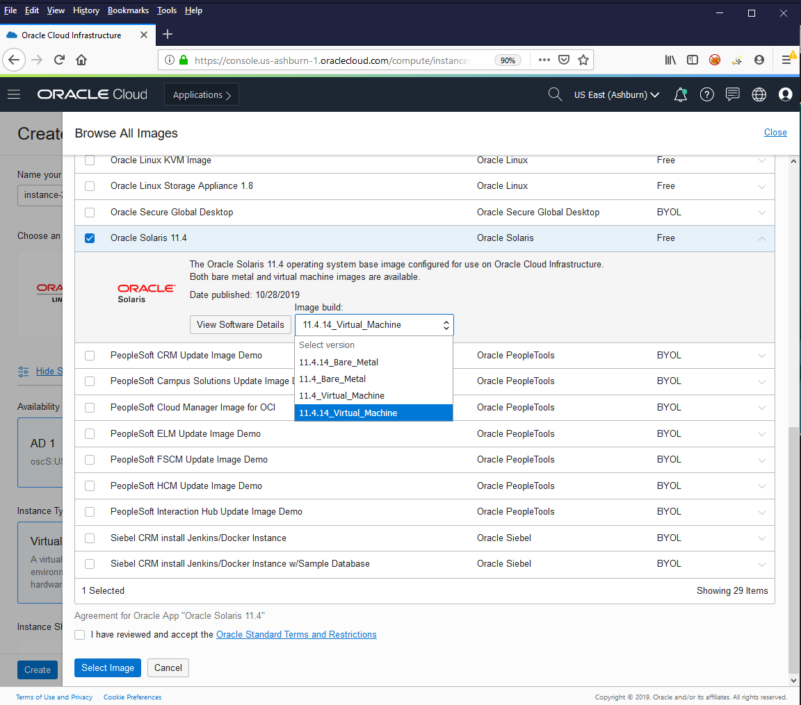 Browse images Oracle Solaris 11.4 choices