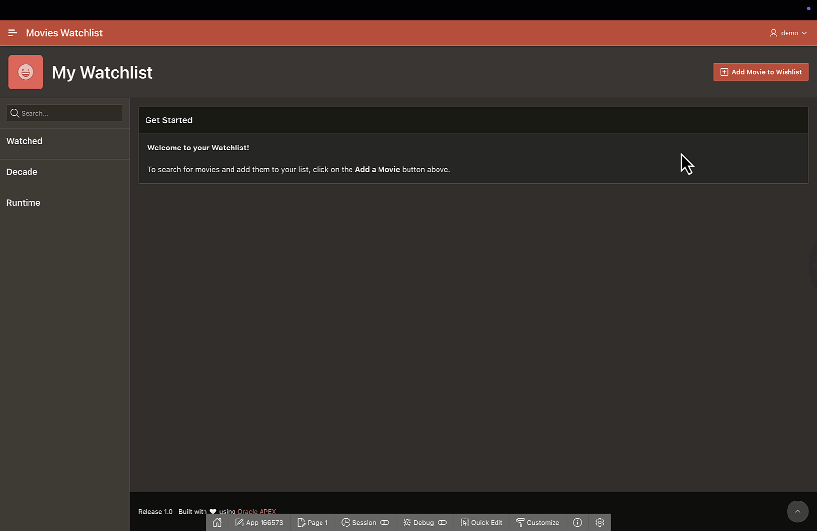 Demo of Movies Watchlist App