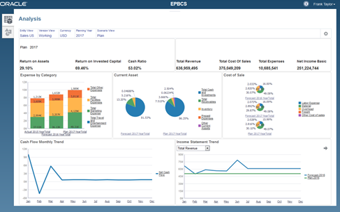 Sample Oracle Cloud EPM dashboard