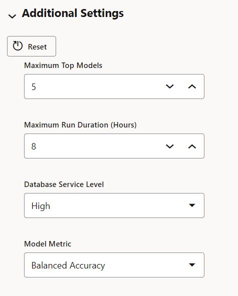 OML AutoML Experiment additional settings