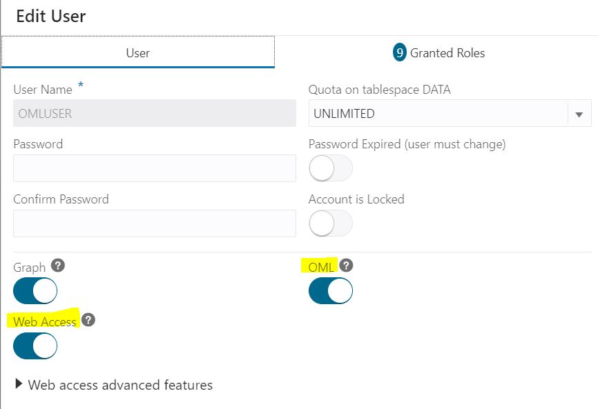 Enable user account for OML