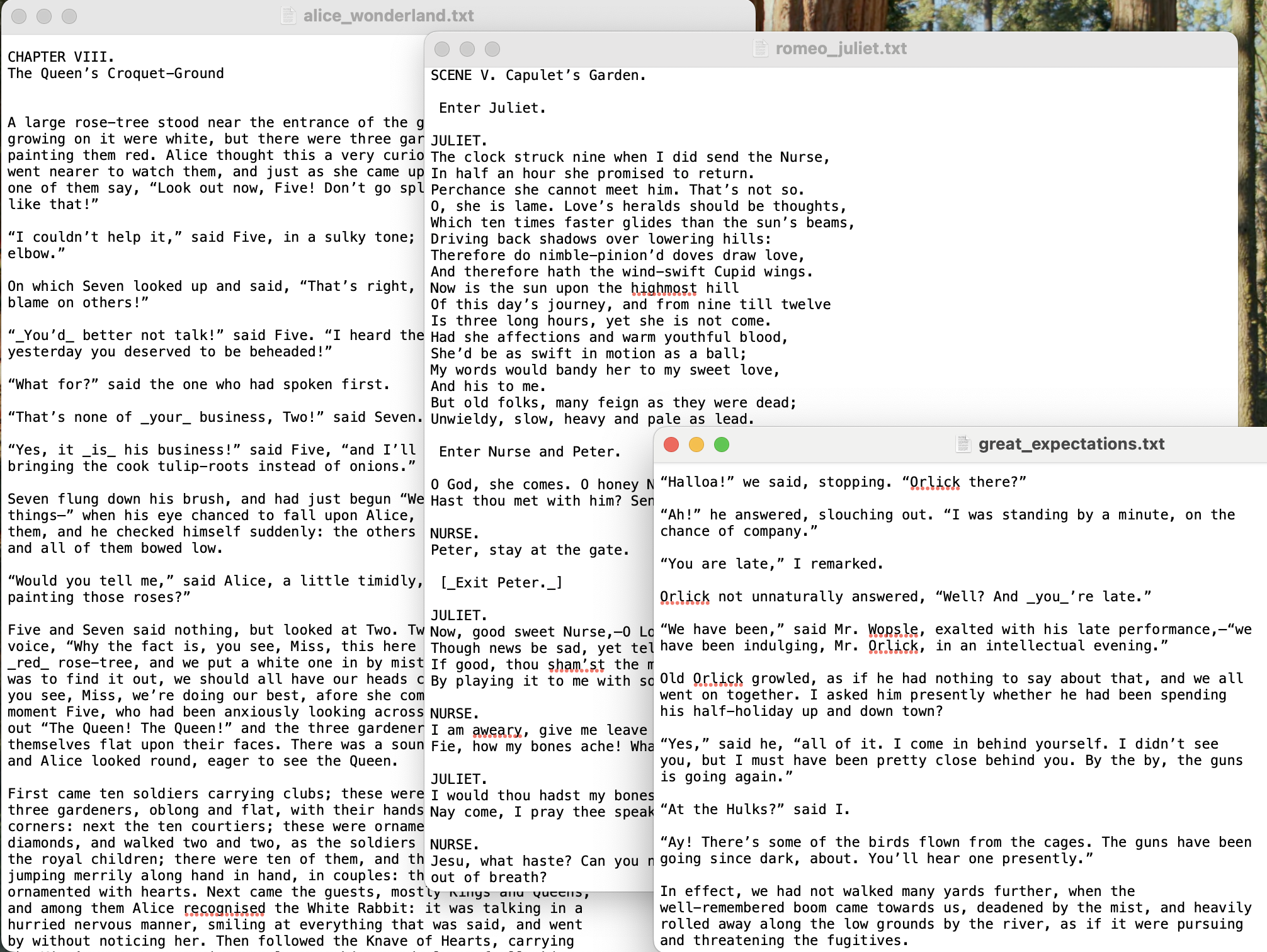 Sample of the 20 novels from Project Gutenberg, stored as text files in the Object Store.