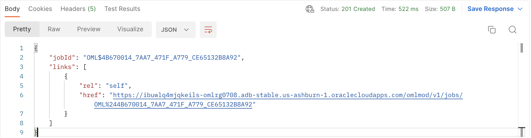 Postman data monitoring jobId