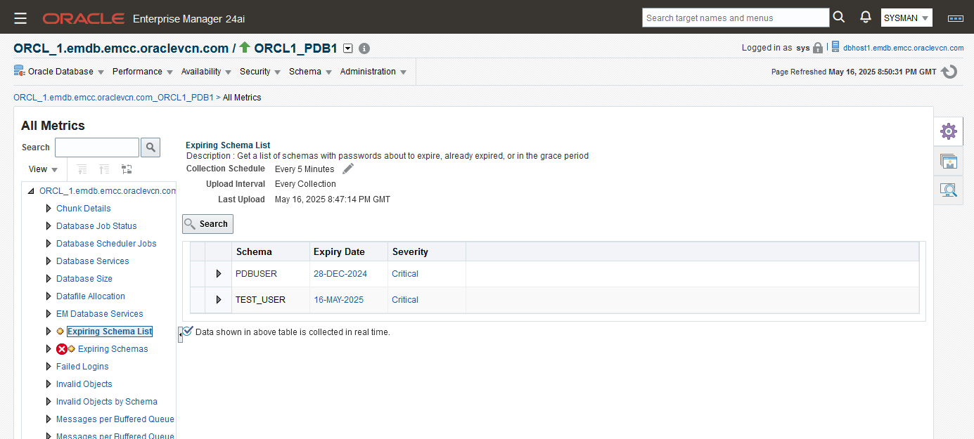 All Metrics screen