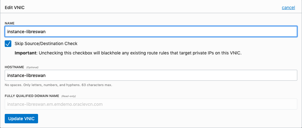 Figure 4.  Disabling the host-level Source/Destination check on your soon-to-be-Libreswan host.