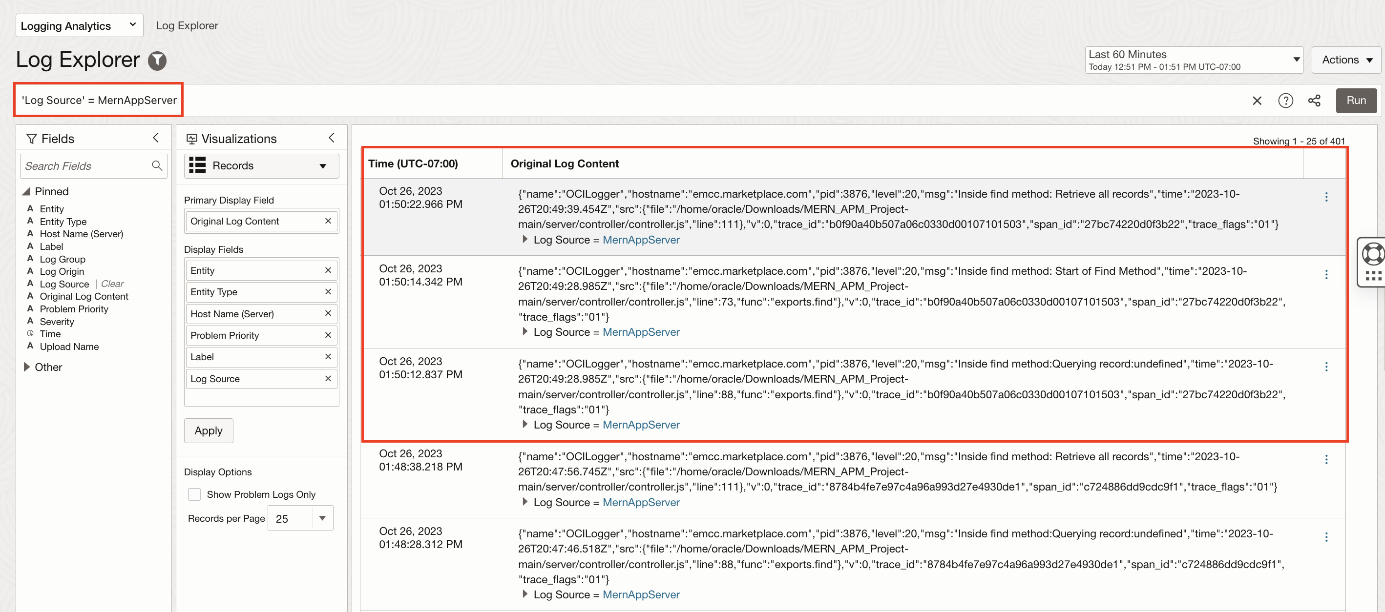 Log explorer example