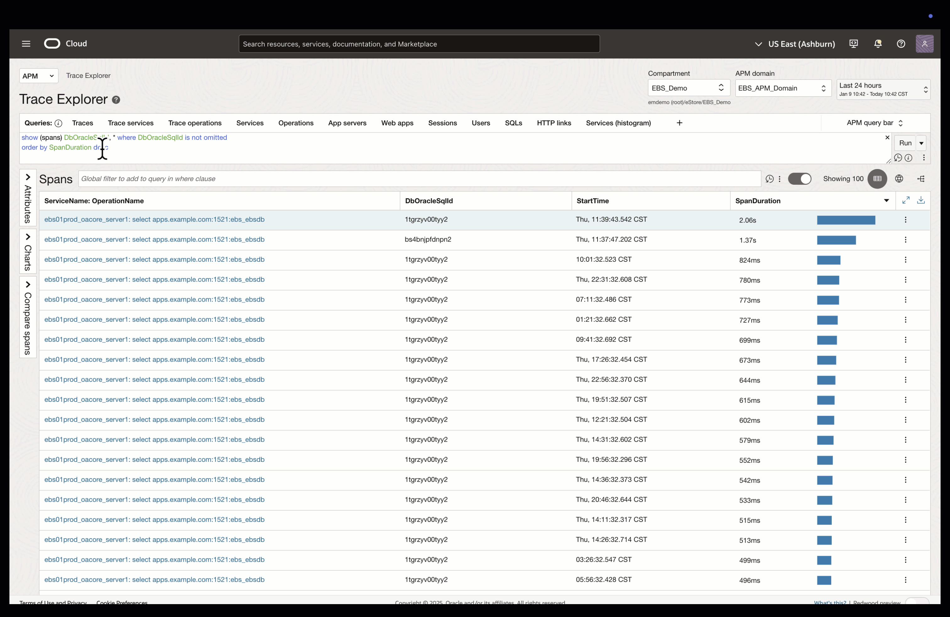 APM Drilldown example to DBM via SQL ID
