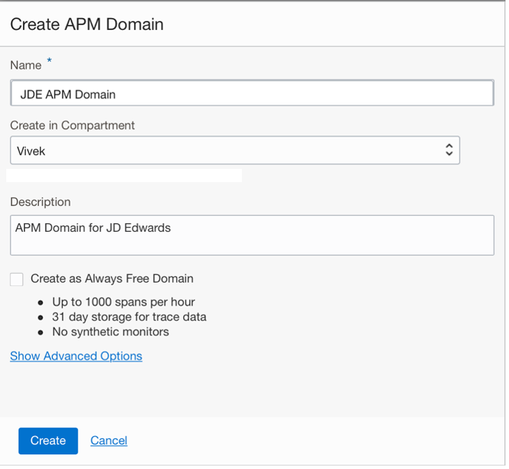 Create APM Domain