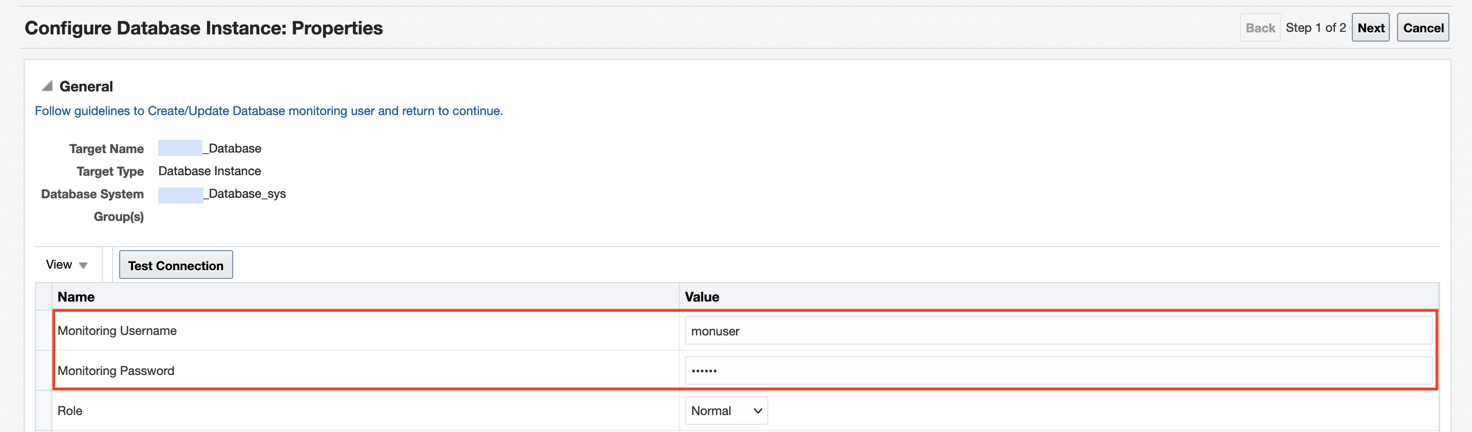 Monitoring Configuration Page