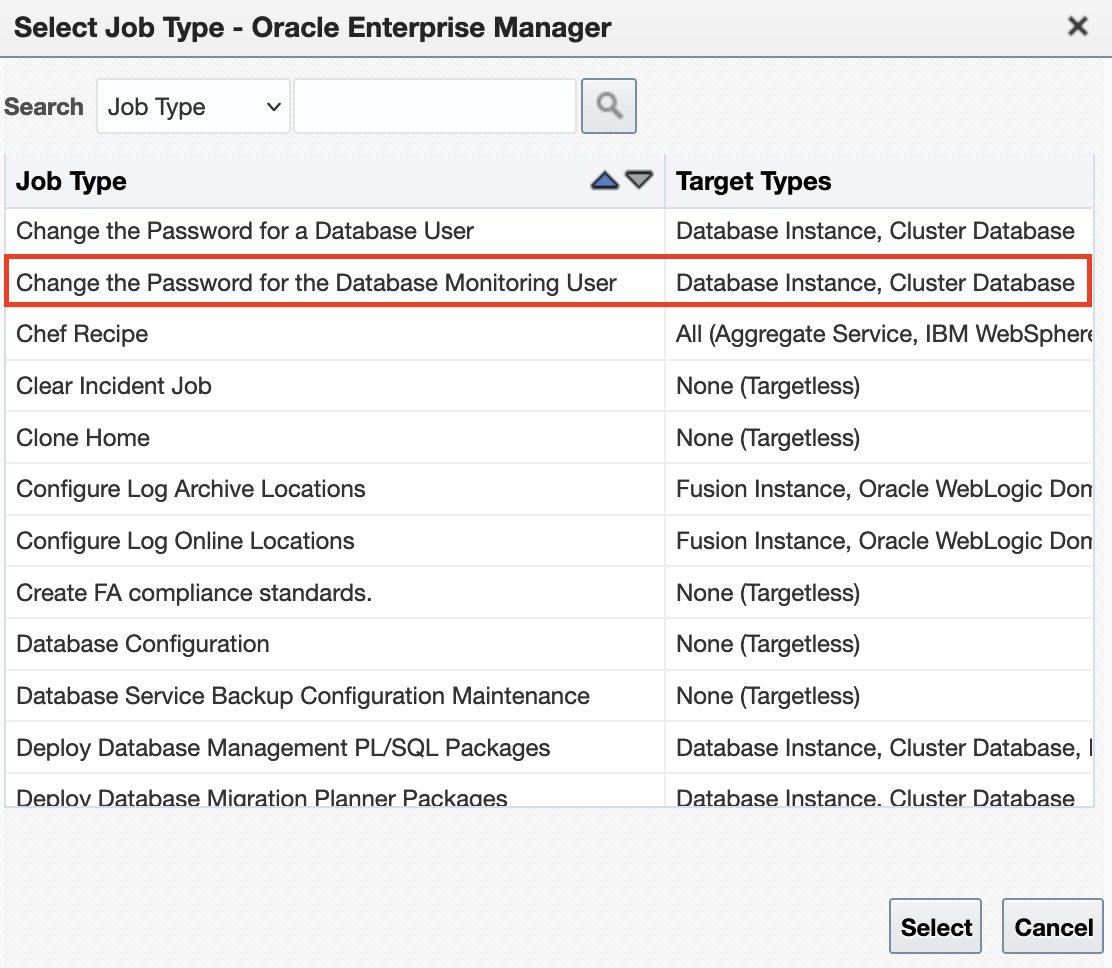 Figure 1: The job type selected in Oracle Enterprise Manager