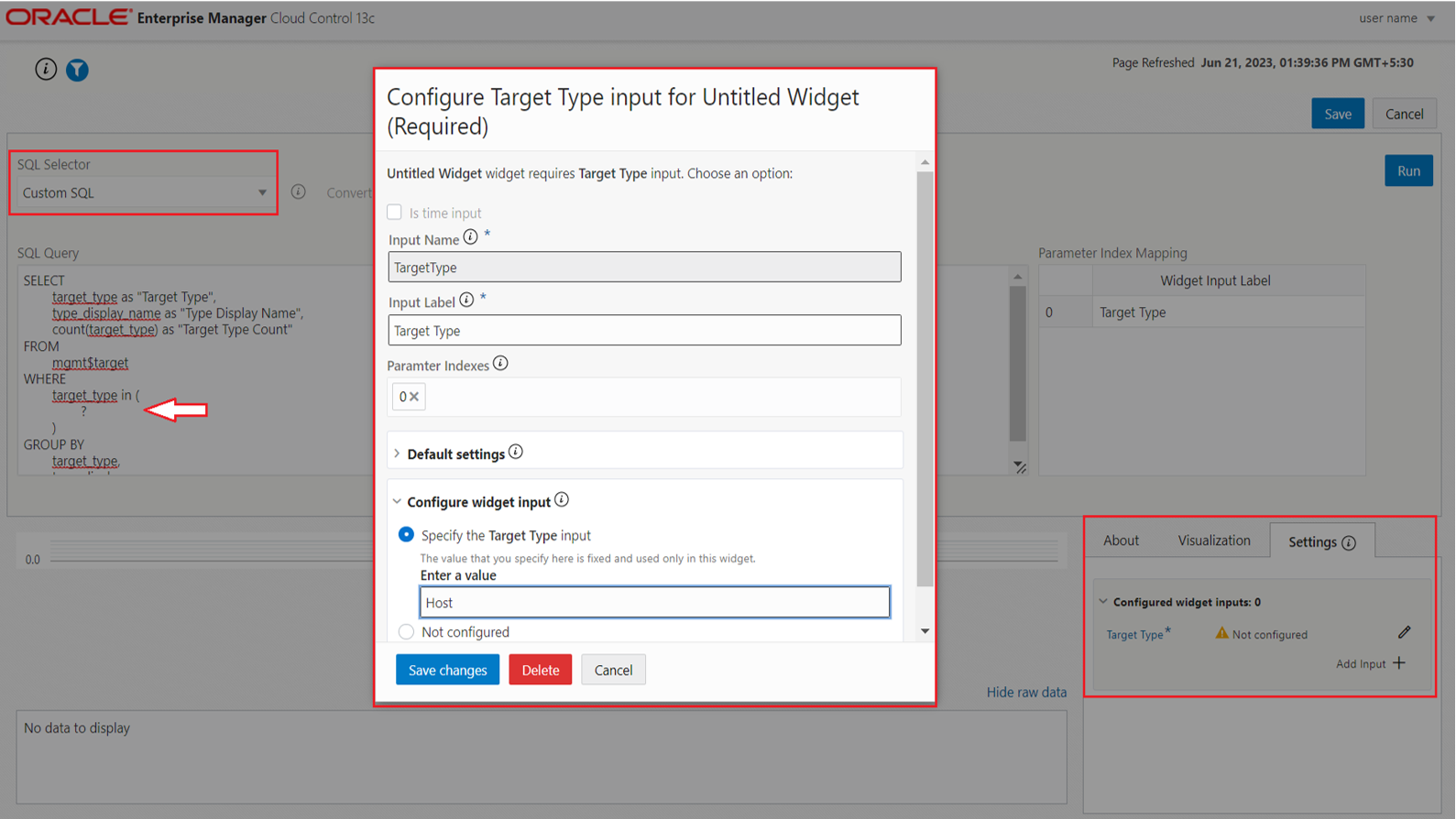Dashboards: Input parameters in custom SQL query-based widgets