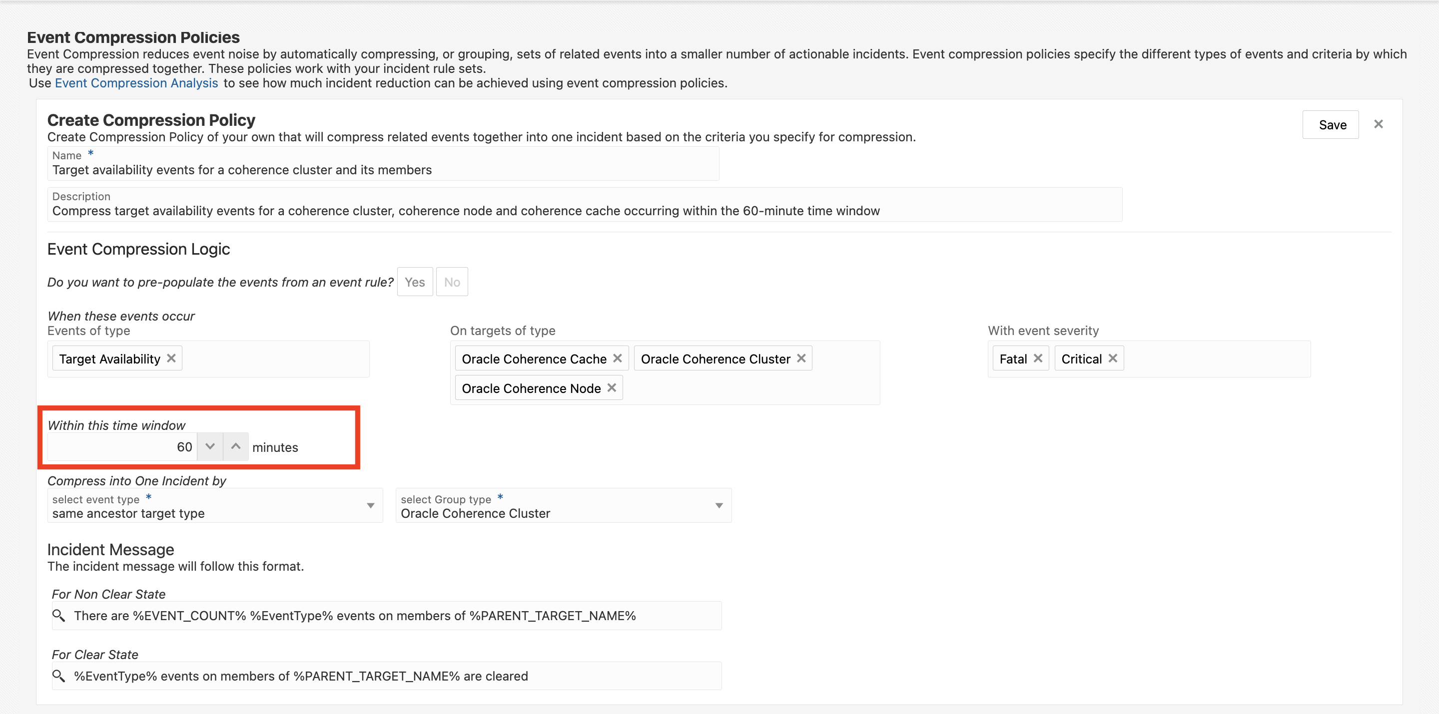Figure 4: Create Compression Policy – Adjusting time window 