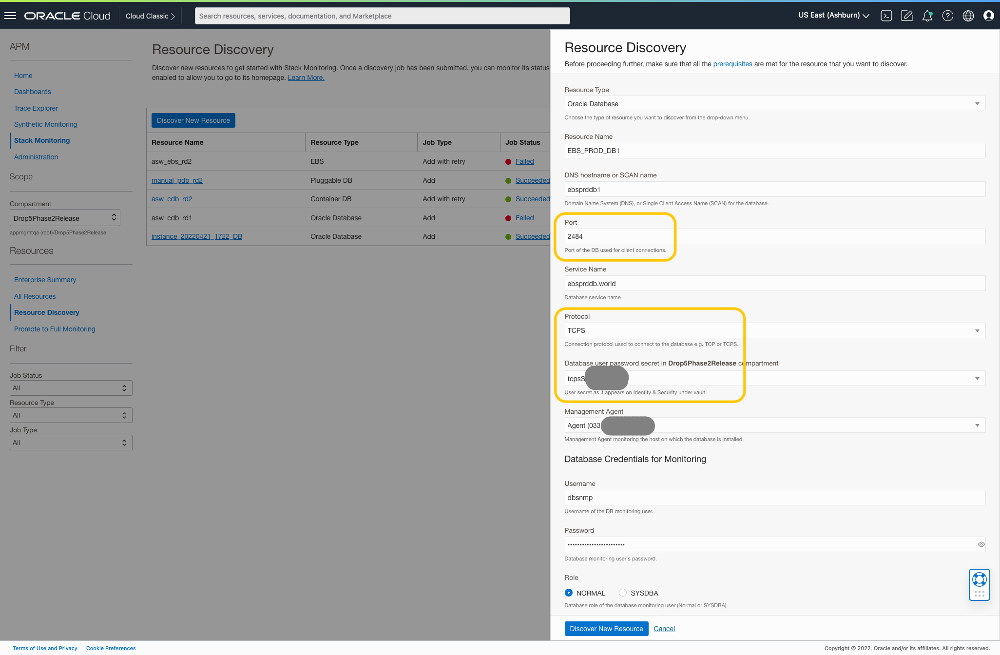 Figure1: Oracle Database discovery with TCPS