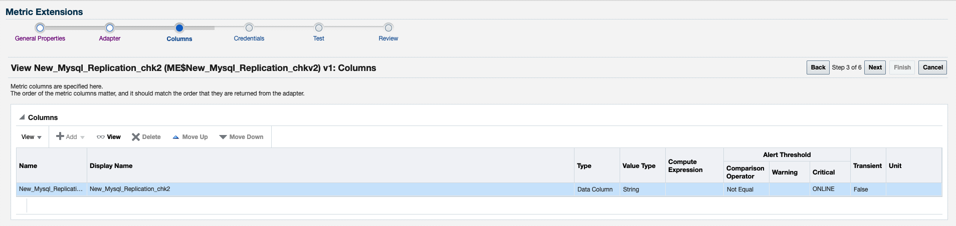 Figure 4: Metric column defined to contain the InnoDB member node status