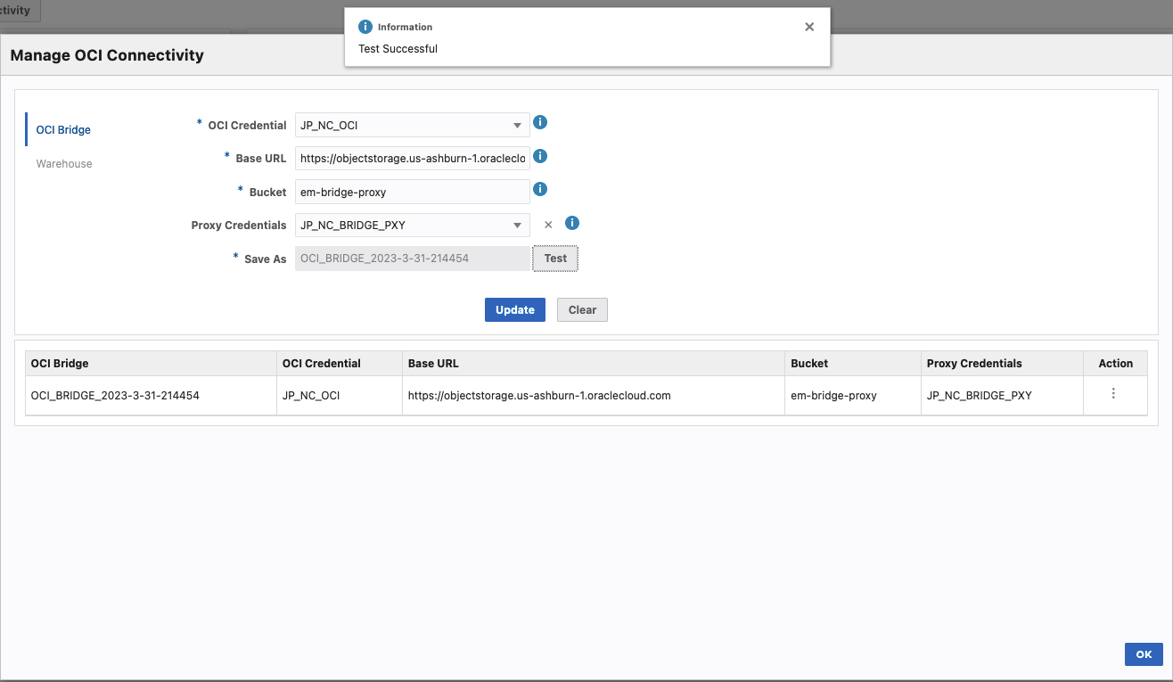 Figure 4: Test OCI connectivity with proxy 