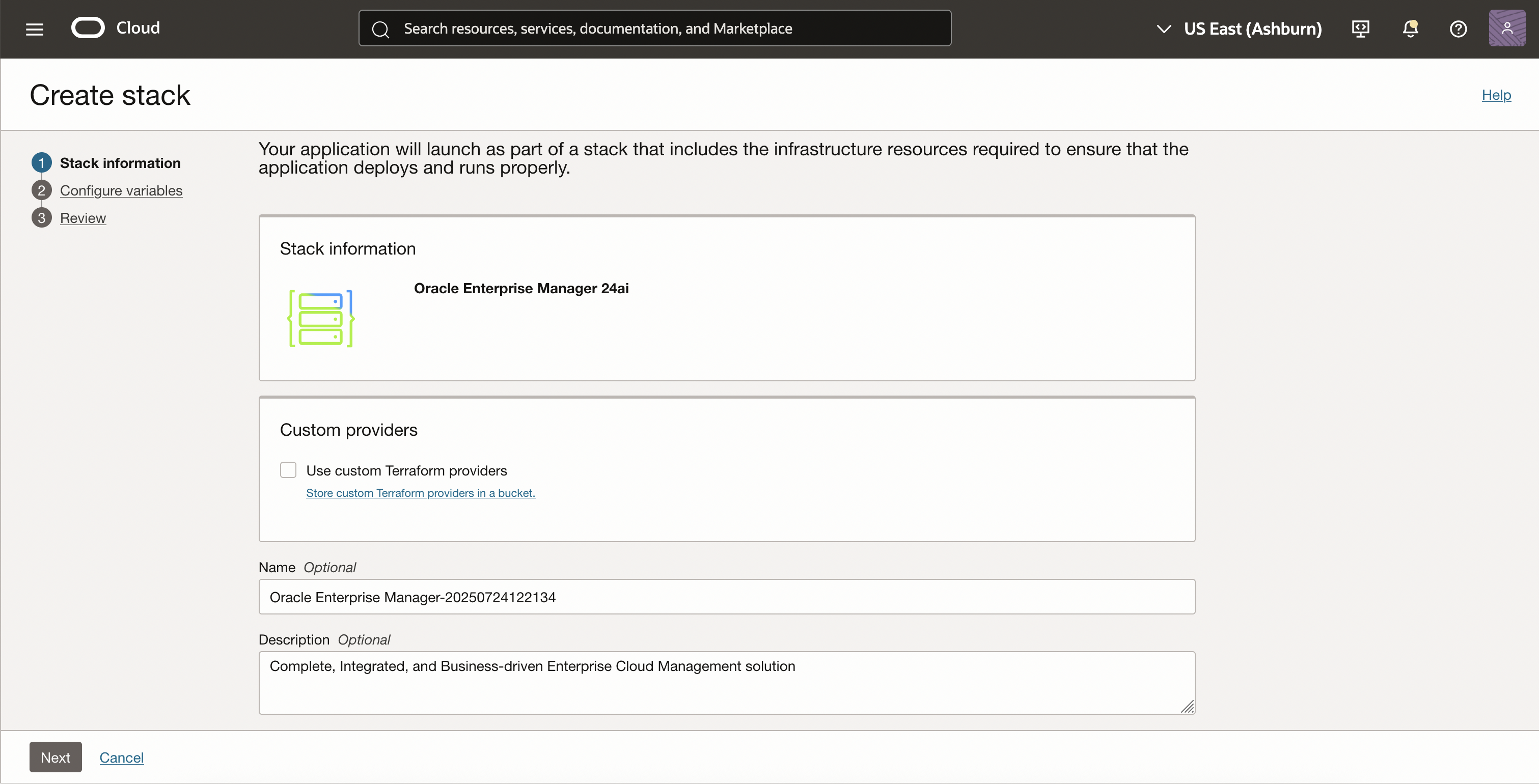 Enterprise Manager on OCI Inputs